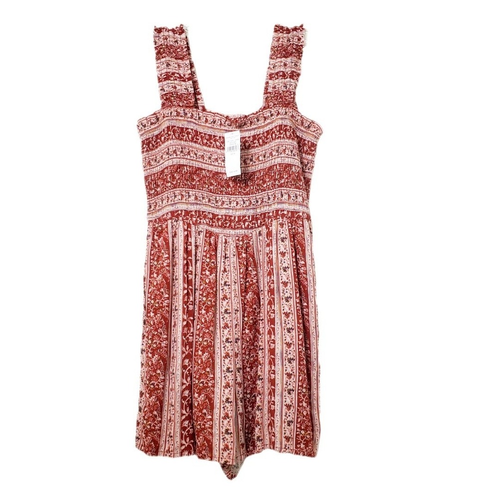 American Eagle Womens Floral Smocked Romper Rust Red & White Size Medium NEW NWT